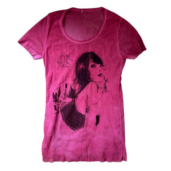 Vintage Italian Graphic Crewneck Mesh Tee in Washed Red (S/M) - Picture 1 of 9